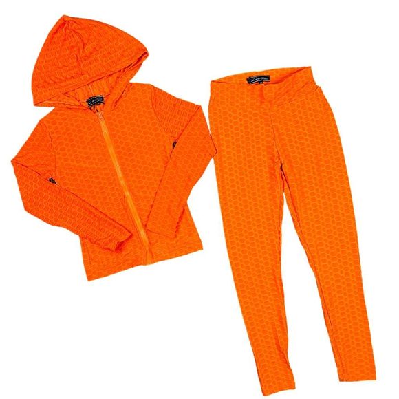 Love University Other - Love University Tik Tok Orange Honeycomb Hoodie & Scrunch Butt Leggings Set